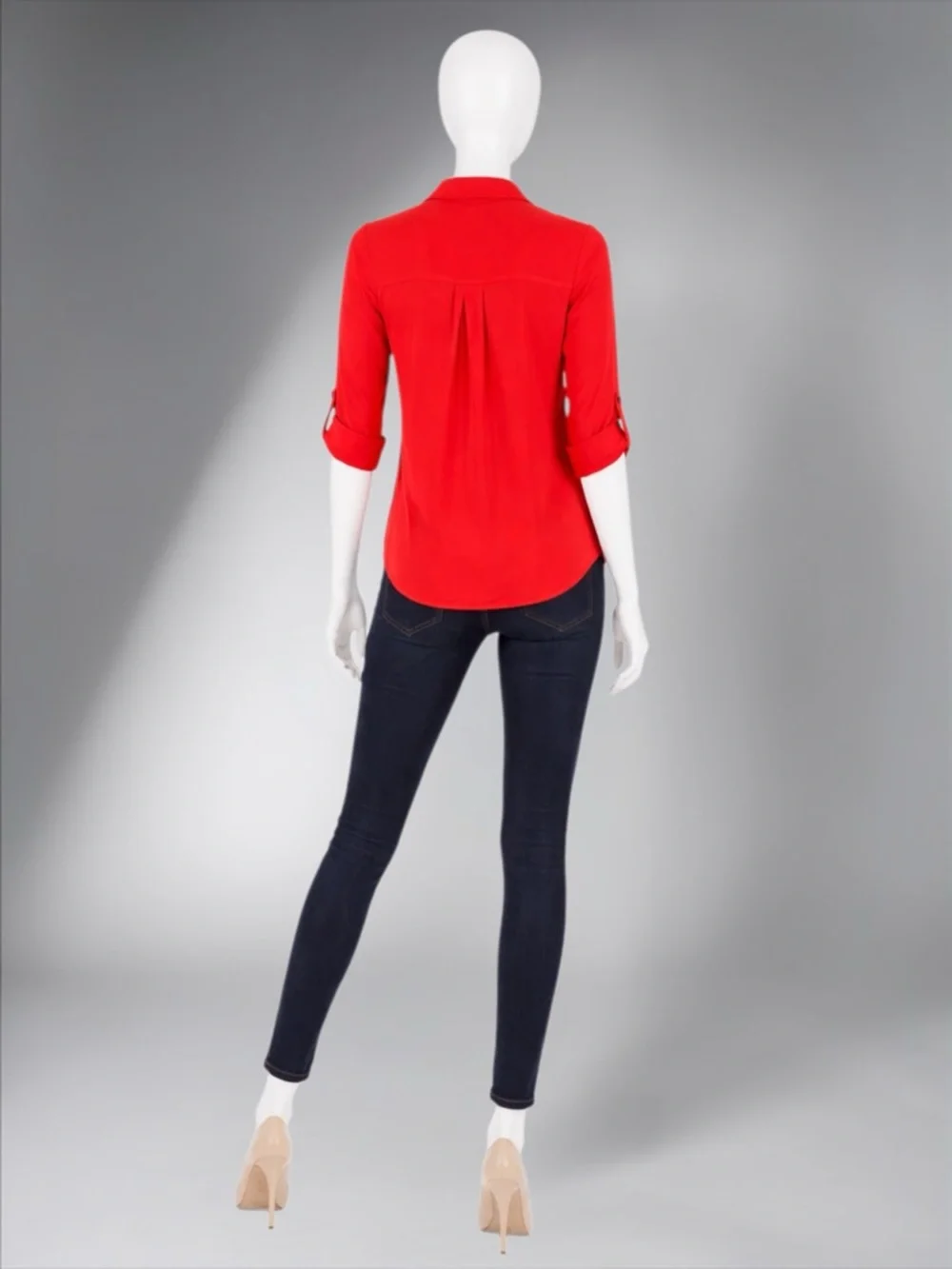 Red Button-Front V-Neck Women's Blouse